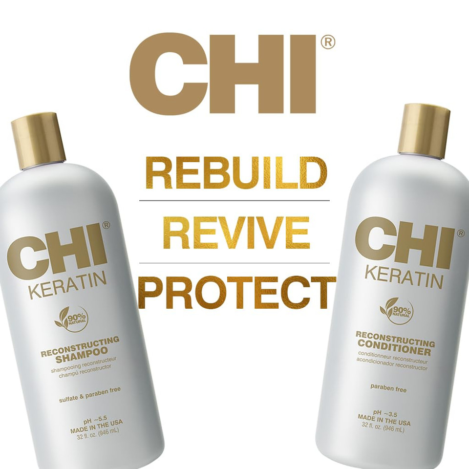 Chi Moisturize It Duo Keratin Shampoo & Conditioner Set, Hydrating Formula Restores & Strengthens Hair, Sulfate & Paraben-Free, 2 Bottles, 32 Oz
