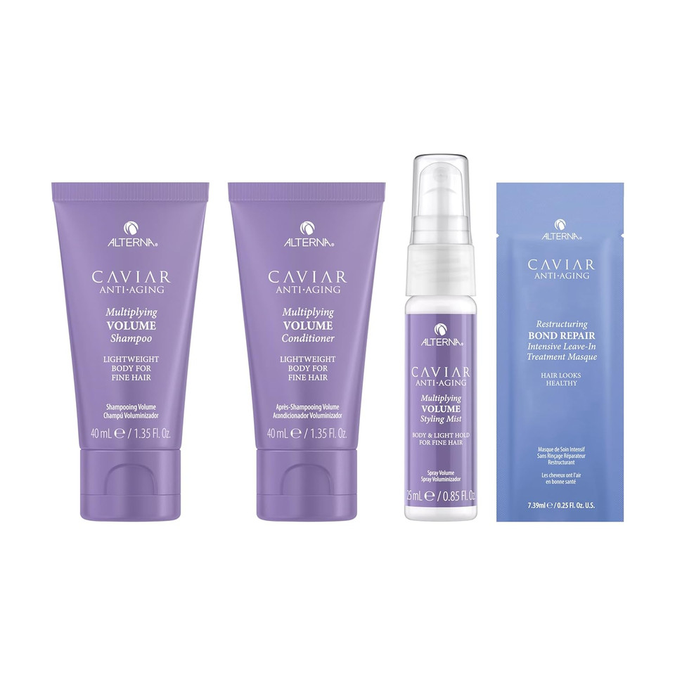 Caviar Anti-Aging Multiplying Volume Travel Kit - Shampoo, Conditioner, Styling Mist | For Fine, Thin Hair | Light Hold | Sulfate Free