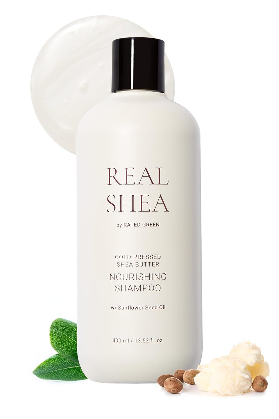 Rated Green Real Shea Nourishing Shampoo | Sunflower Oil-Infused Moisturizing Shampoo For Dry Damaged Hair | Preservative & Chemical Free Shampoo | Moist-Boosting Dry Hair Shampoo 13.52 Fl Oz