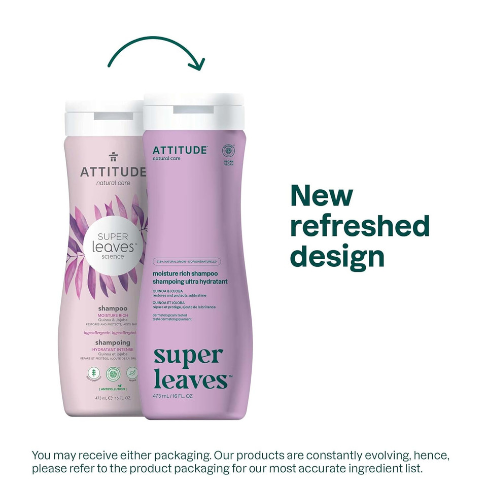 Attitude Moisture Rich Hair Shampoo, Ewg Verified, For Dry And Damaged Hair, Naturally Derived Ingredients, Vegan And Plant Based, Quinoa And Jojoba, 473 Ml