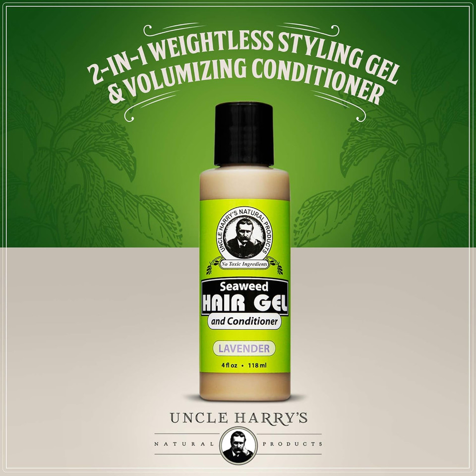 Uncle Harry'S Lavender Seaweed Hair Gel & Volumizing Conditioner | 2 In 1 Natural Styling Gel & Hair Moisturizer For Dry Hair Damaged | 100% Pure Hair Care Products For Women & Hair Gel For Men