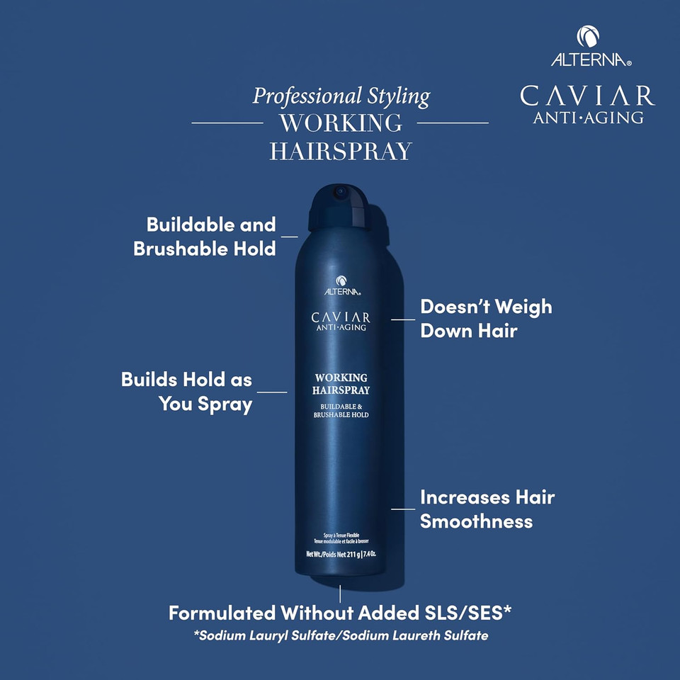 Alterna Caviar Anti-Aging Professional Styling Working Hair Spray | Ultra-Dry, Brushable | Helps Control Frizz & Adds Shine | Sulfate Free