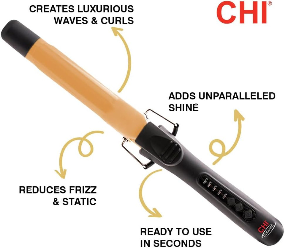 Chi Ceramic Curling Iron, Hair Curler For Smooth & Shiny Curls, Adjustable Temperature & Automatic Shut-Off, 1" Barrel, Black Chi Ceramic Curling Iron, Hair Curler For Smooth & Shiny Curls, Adjustable Temperature & Automatic Shut-Off, 1" Barrel, Black