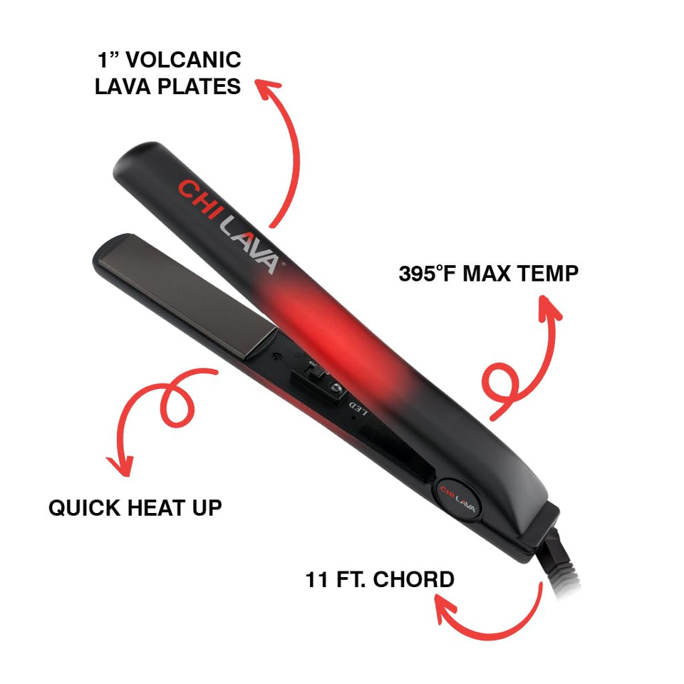 Chi Original Lava Ceramic Flat Iron, Hair Straightener For An Even & Smooth Finish, Lower Temperature, 11 Foot Cord For Convenience, 1" Iron Chi Original Lava Ceramic Flat Iron, Hair Straightener For An Even & Smooth Finish, Lower Temperature, 11 Foot Cord For Convenience, 1" Iron