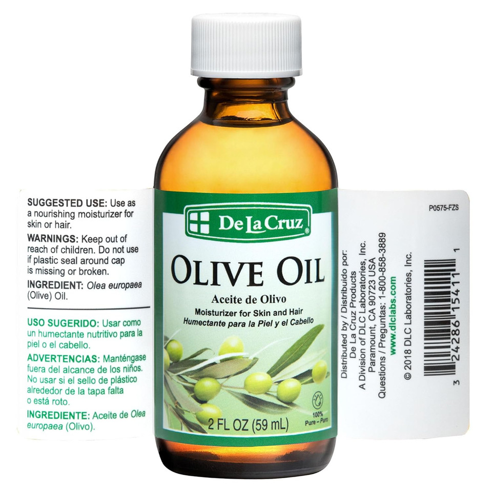 De La Cruz Pure Olive Oil - Natural Expeller Pressed Olive Oil For Hair And Skin - Lightweight Body Oil For Dry Skin 2 Fl Oz (1 Bottle)