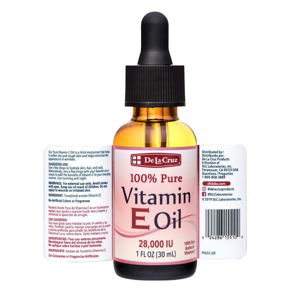 De La Cruz Vitamin E Oil For Face 28,000 Iu - No Preservatives, Artificial Colors Or Fragrances, Made In Usa 1 Fl. Oz