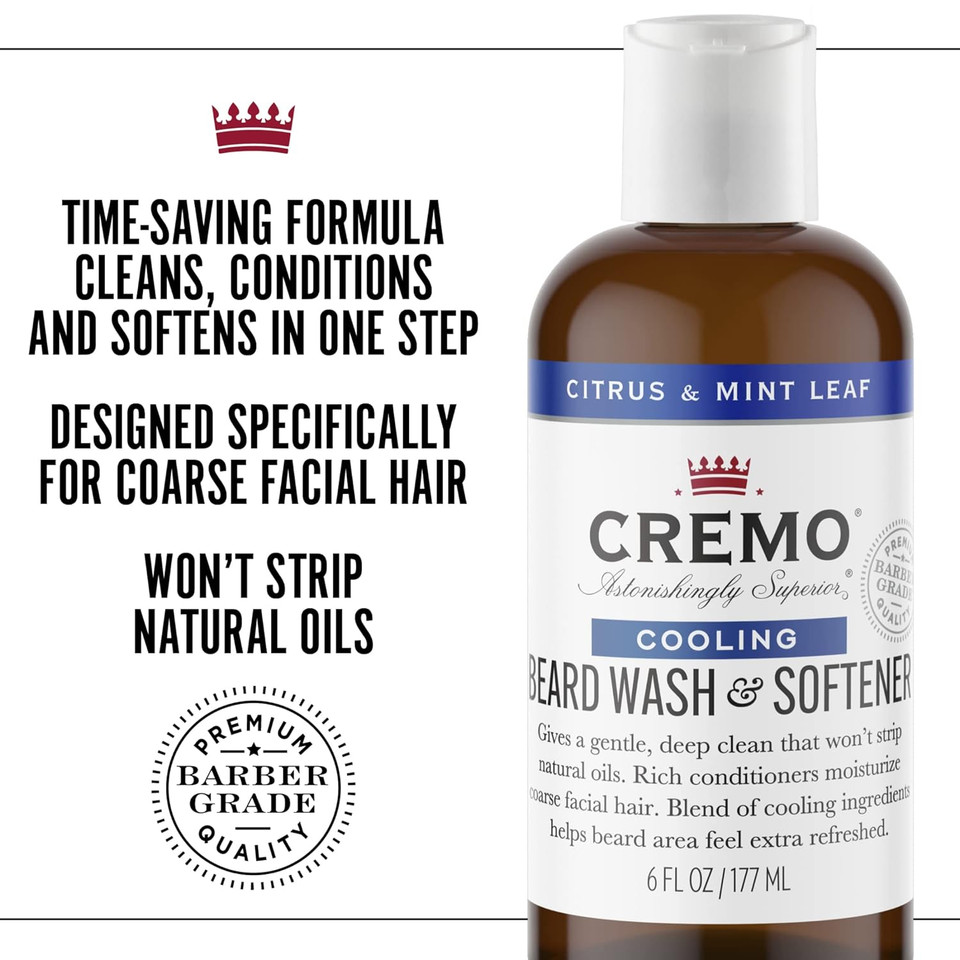 Cremo Citrus Mint Leaf Cooling Beard And Face Wash, Specifically Designed To Clean Coarse Facial Hair, 6 Fluid Oz