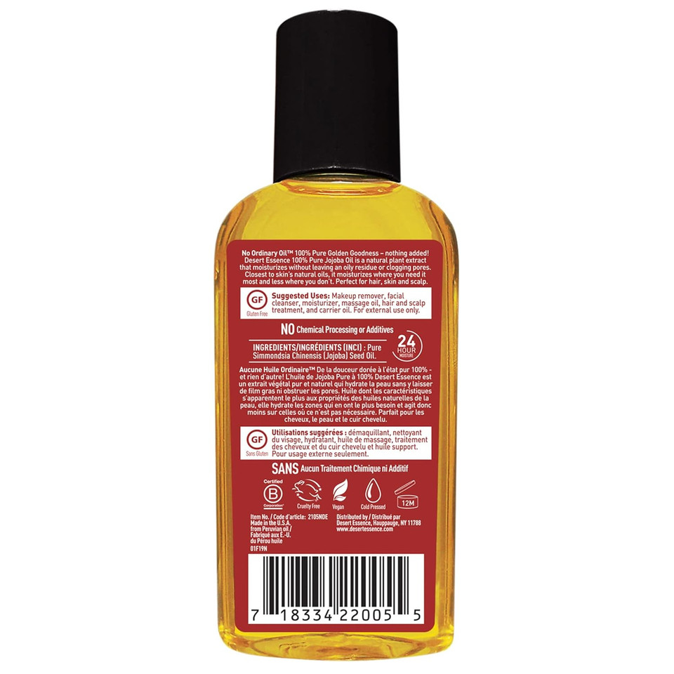 Desert Essence, 100% Pure Jojoba Oil, Moisturizer And Cleanser For Skin, Hair And Scalp, 2 Oz2 Fl Oz (Pack Of 1)
