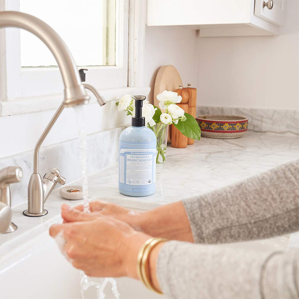 Dr. Bronner'S Organic Baby Unscented Sugar Soap, 24 Ounce - 4-In-1 Use: Hands, Body, Face And Hair, Moisturizes And Nourishes, No Added Fragrance