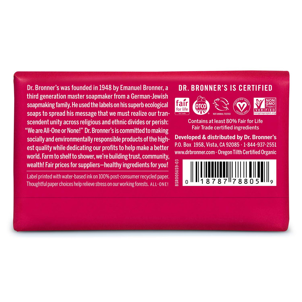 Dr. Bronner'S - Pure-Castile Bar Soap (Rose, 5 Ounce, 6-Pack) - Made With Organic Oils, For Face, Body And Hair, Gentle And Moisturizing, Biodegradable, Vegan, Cruelty-Free, Non-Gmo