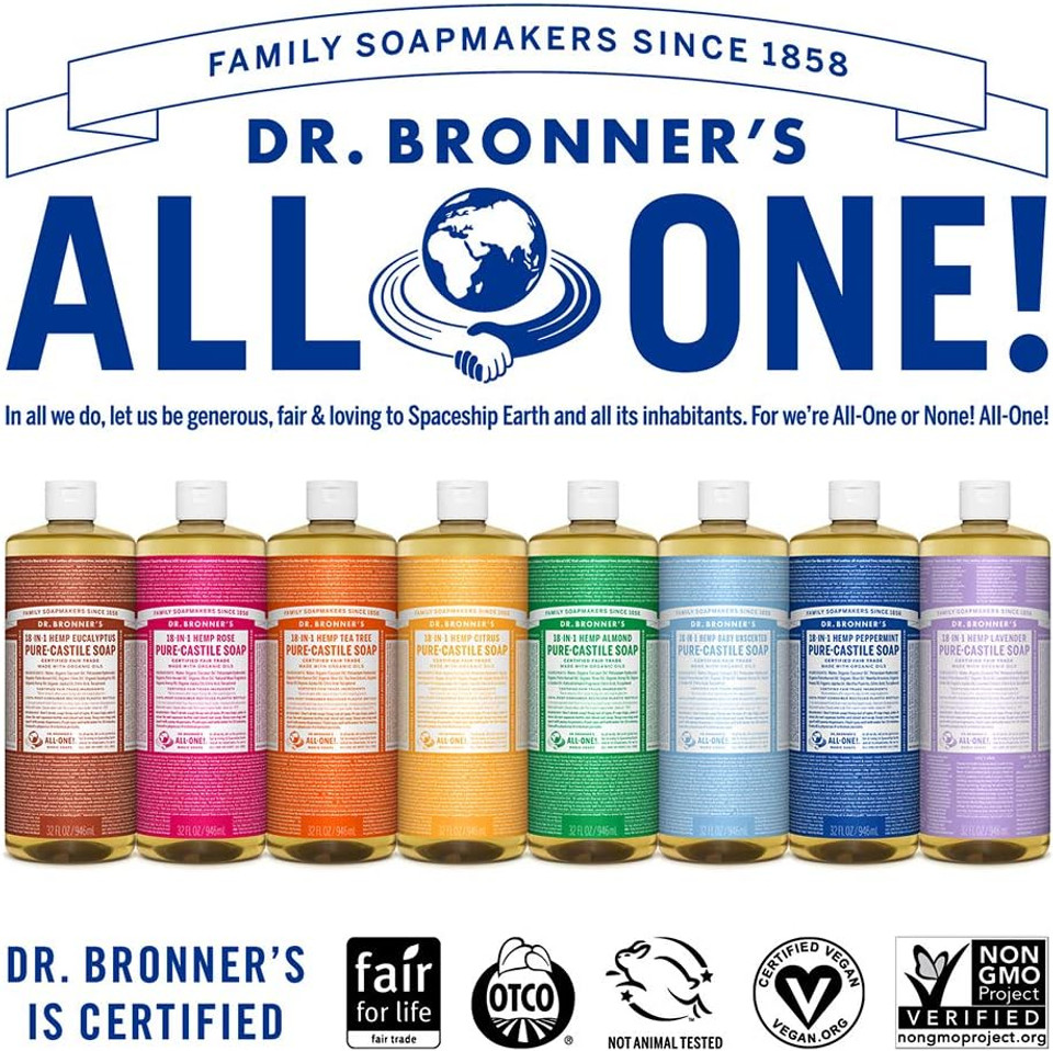 Dr. Bronner'S - Pure-Castile Liquid Soap (Lavender, 32 Ounce, 2-Pack) - Made With Organic Oils, 18-In-1 Uses: Face, Body, Hair, Laundry, Pets And Dishes, Concentrated, Vegan, Non-Gmo