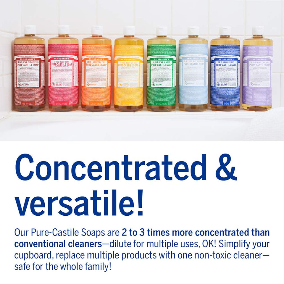 Dr. Bronner'S - Pure-Castile Liquid Soap (Rose, 32 Ounce) - Made With Organic Oils, 18-In-1 Uses: Face, Body, Hair, Laundry, Pets And Dishes, Concentrated, Vegan, Non-Gmo