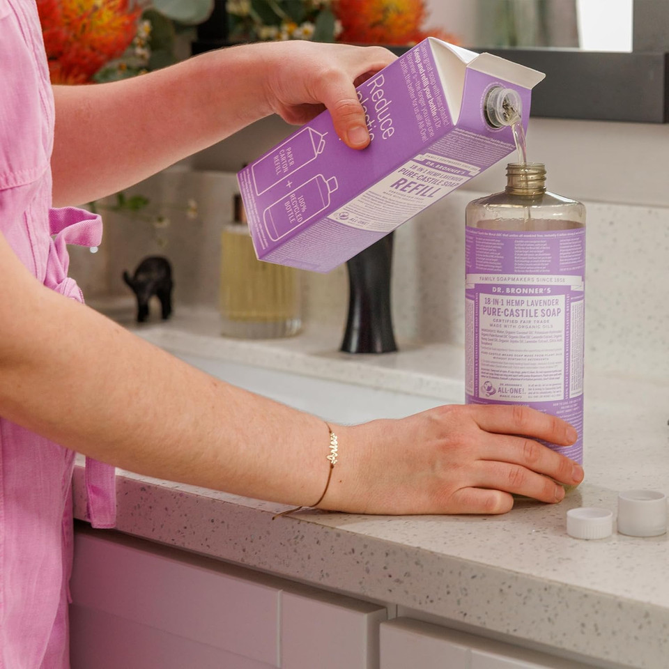 Dr. Bronner'S - Pure-Castile Liquid Soap Refill, 82% Less Plastic Per Quart, Made With Organic Oils, For Face, Body, Hand Soap Refill (32Oz, Lavender)