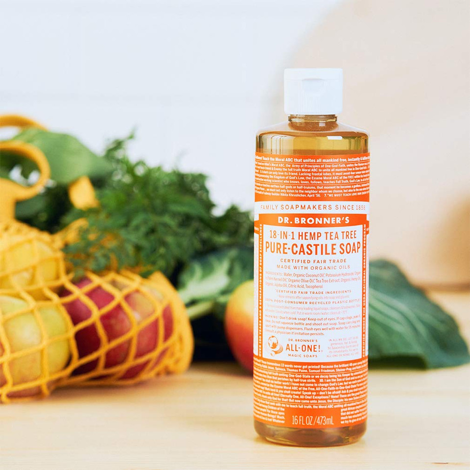 Dr. Bronner'S - Pure-Castile Liquid Soap (Tea Tree, 16 Ounce) - Made With Organic Oils, 18-In-1 Uses: Acne-Prone Skin, Dandruff, Laundry, Pets And Dishes, Concentrated, Vegan, Non-Gmo