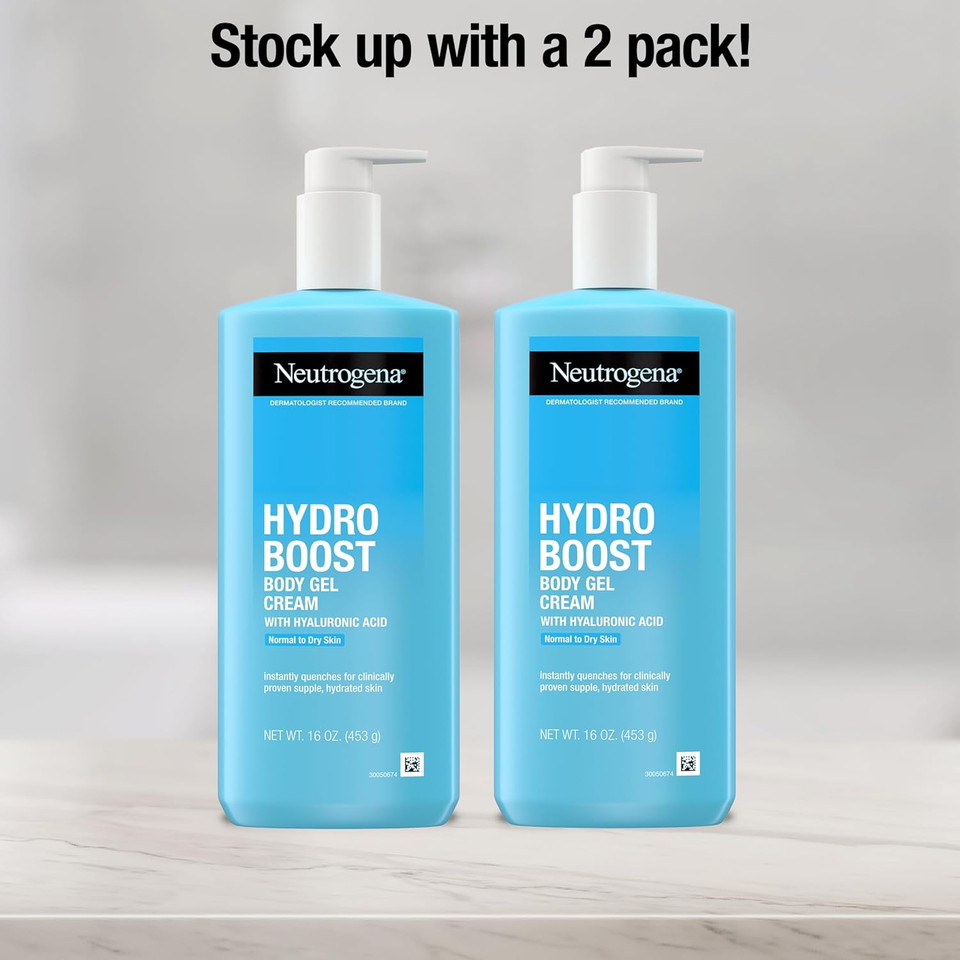 Neutrogena Hydro Boost Body Moisturizing Gel Cream With Hyaluronic Acid, Fast Absorbing, Lightweight Hydrating Body Lotion For Normal To Dry Skin, Paraben-Free, Twin Pack, 2 X 16 Oz