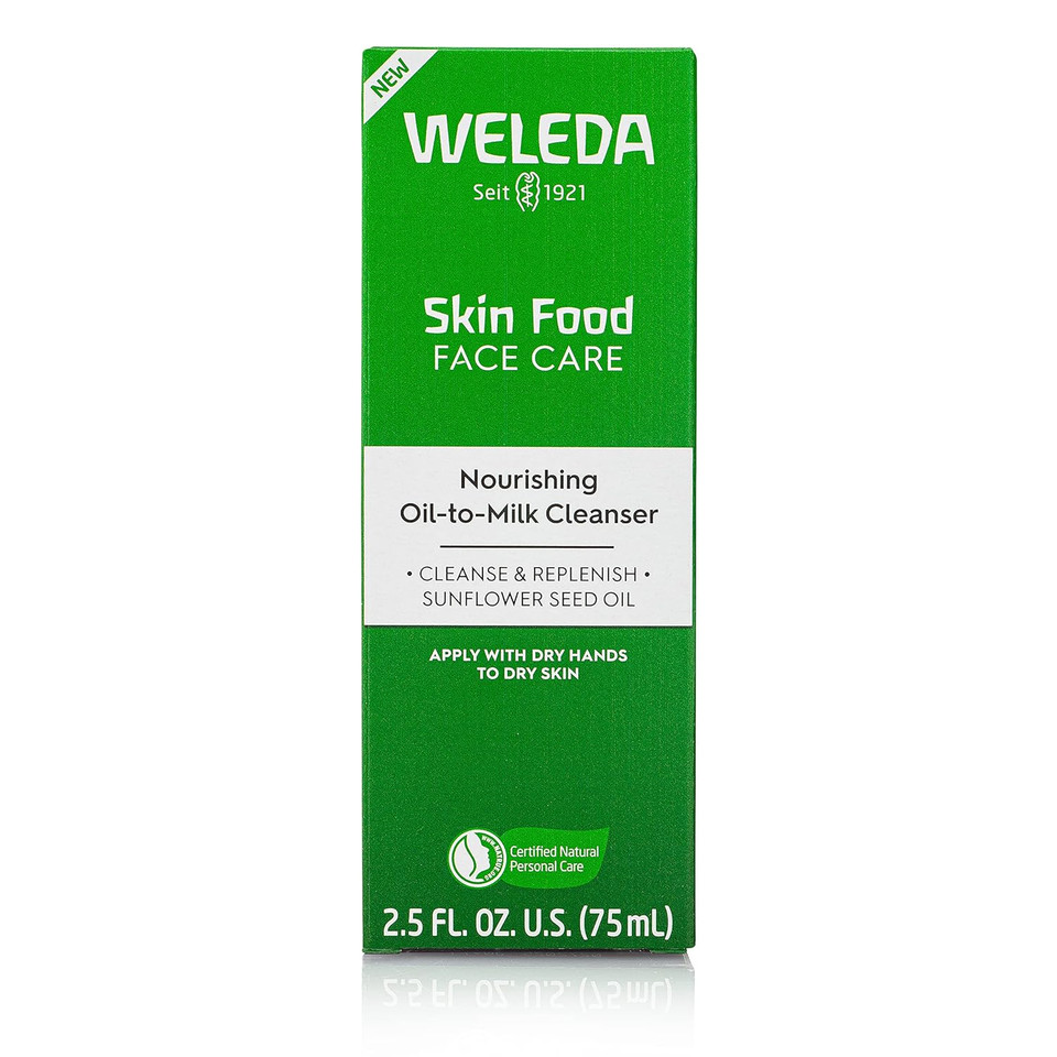 Weleda Skin Food Face Care Nourishing Oil-To-Milk Cleanser, 2.5 Fluid Ounce, Plant Rich Cleanser With Sunflower Seed Oil, Chamomile Extract And Pansy