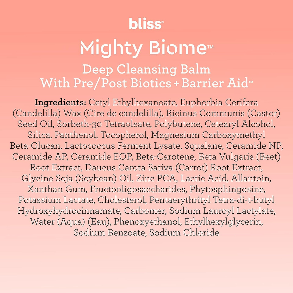 Bliss Mighty Biome Deep Cleansing Balm - 3.0 Oz - Dissovlves Waterproof Makeup & Impurities - Pre/Post Biotics + Barrier Aid - Antioxidants Balance Skin Barrier - Clean - Vegan