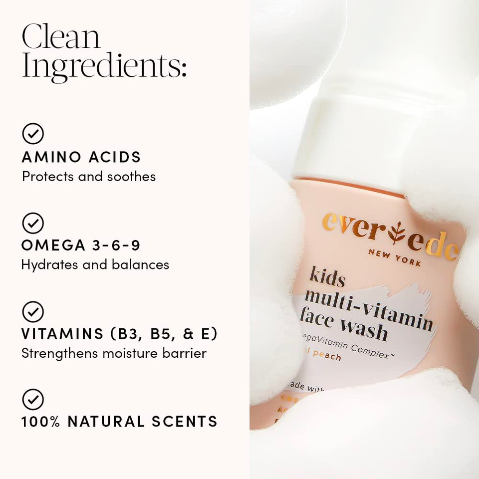 Evereden Kids Face Wash: Cool Peach, 3.4 Fl Oz. | Plant Based And Natural Kids Skin Care | Non-Toxic And Organic Ingredients | Multi-Vitamin Skin Care For Kids