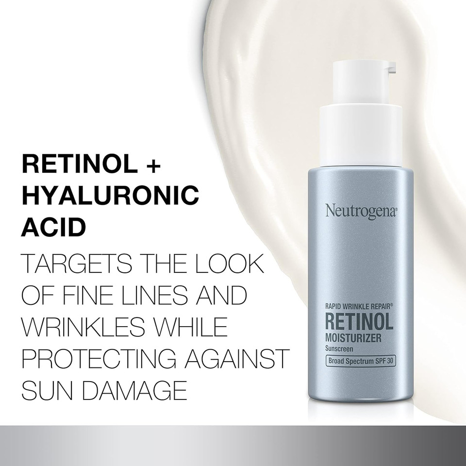 Neutrogena Retinol Face Moisturizer, Rapid Wrinkle Repair With Spf 30 Sunscreen, Daily Anti-Aging Face Cream With Retinol & Hyaluronic Acid To Fight Fine Lines, Wrinkles, & Dark Spots, 1 Fl. Oz