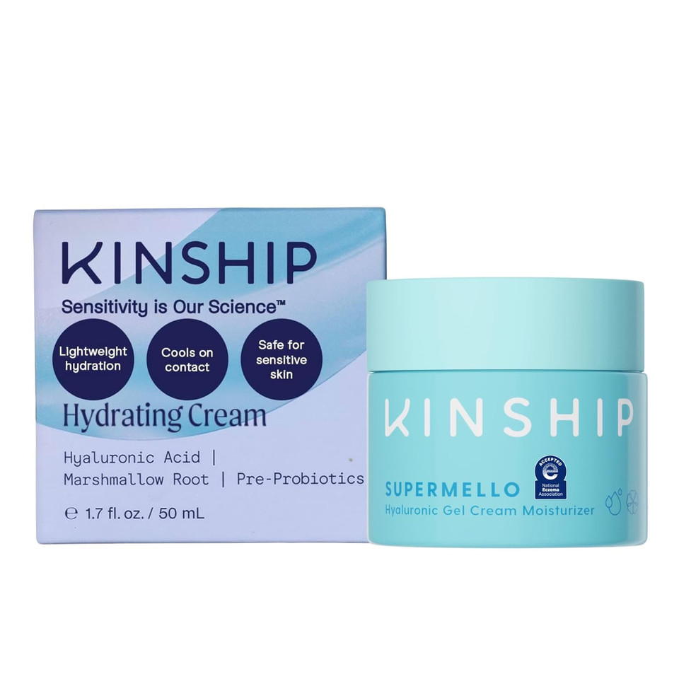 Kinship Supermello Hyaluronic Gel Cream Moisturizer  Hyaluronic Acid Face Lotion  Lightweight + Hydrating  Plump, Smooth + Soothe  Nourish Dry Skin  Rich Daily Use Clean Skin Care (3.3 Oz)