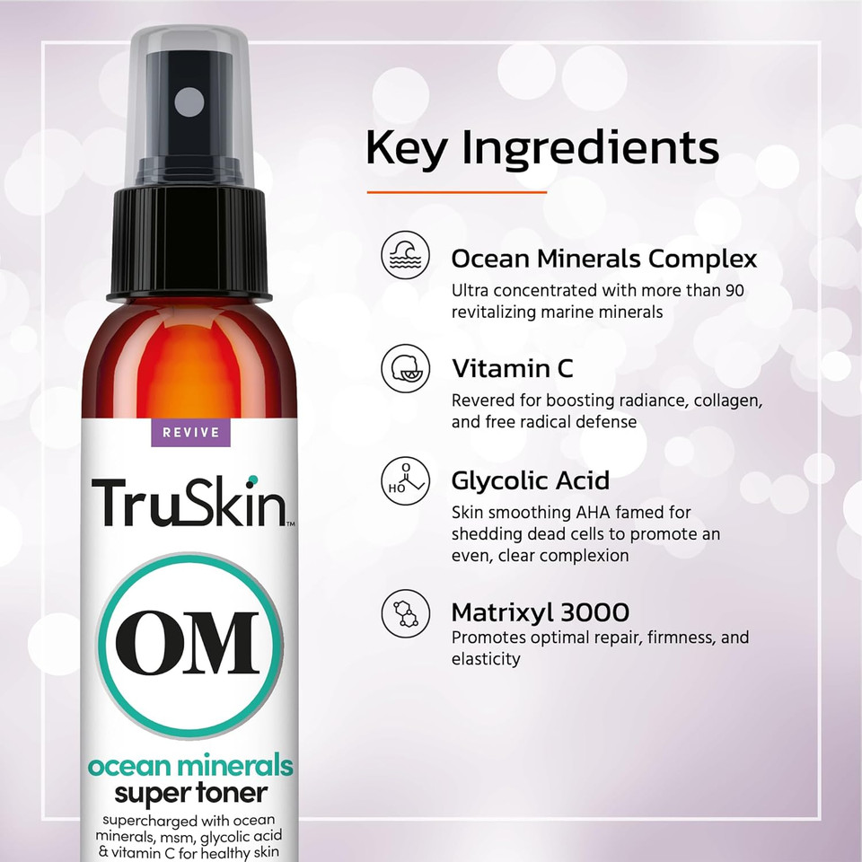 Truskin Daily Facial Super Toner  For All Skin Types With Glycolic Acid, Vitamin C, Ocean Minerals And Organic Anti Aging Ingredients, 4 Fl Oz