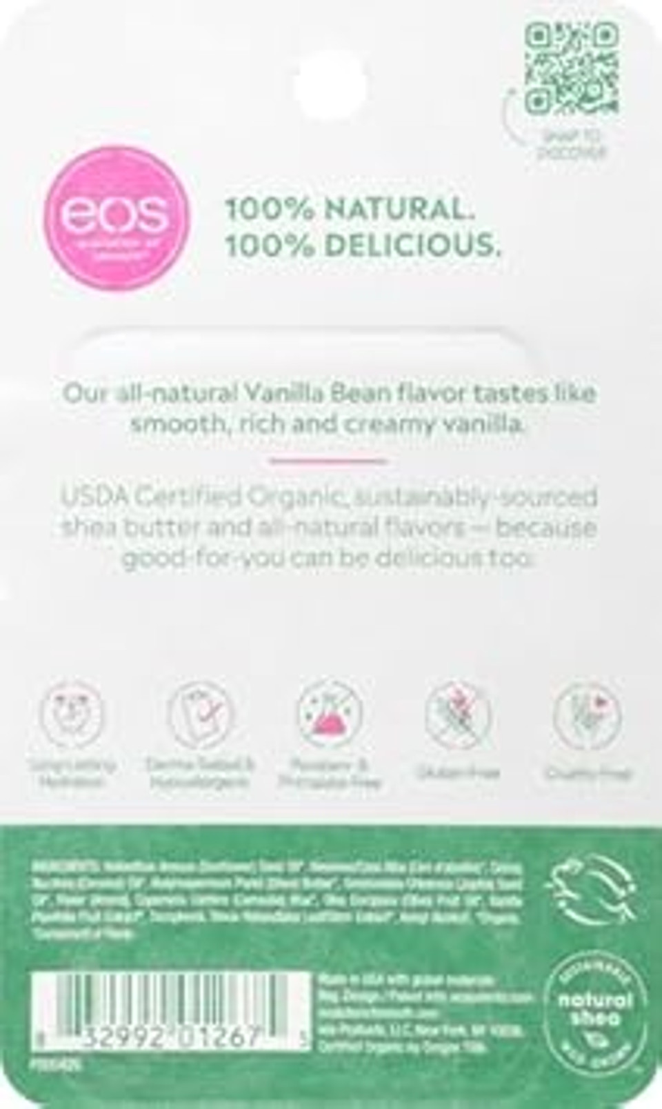 Eos 100% Natural & Organic Lip Balm Sticks- Vanilla Bean, All-Day Moisture, Dermatologist Recommended, 0.14 Oz, 2-Pack