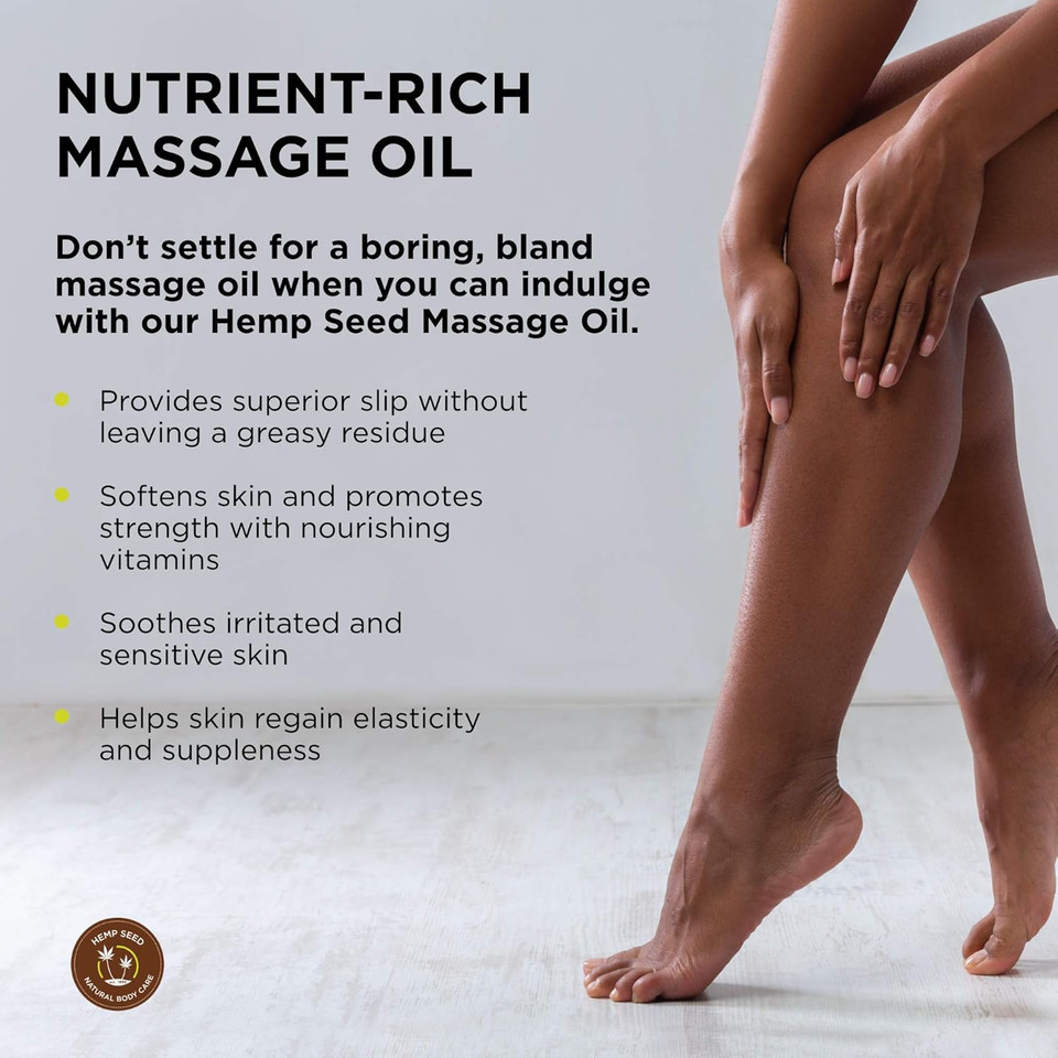 Hemp Seed Massage & Body Oil - 8 Fl. Oz. - Nourishing, Moisturizing Massage Oil - Hemp Seed, Apricot, Grapeseed & Sweet Almond Oil - Vegan & Cruelty Free