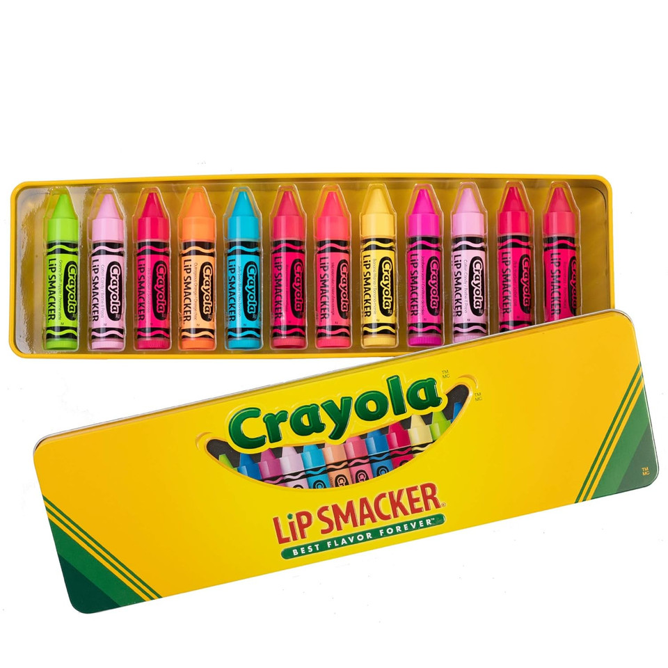 Lip Smacker Crayola Flavored Lip Balm Collectors Tin | Flavor Vault | Dry Lips | For Kids, Men, Women | Stocking Stuffer | Christmas Gift | Set Of 12