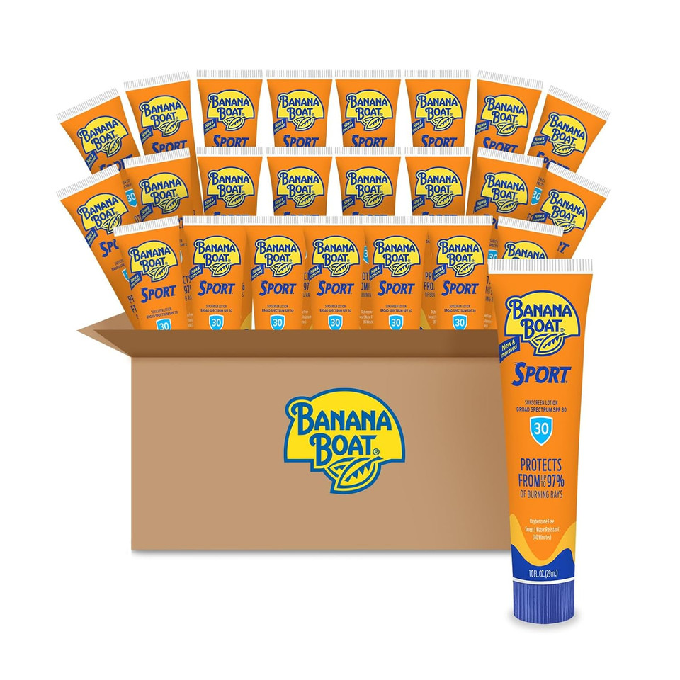 Banana Boat Sport Ultra Spf 30 Sunscreen Lotion, 1Oz, 24Ct | Travel Size Sunscreen, Banana Boat Sunscreen Spf 30 Lotion, Oxybenzone Free Sunscreen, Mini Sunscreen Spf 30, 1Oz (Pack Of 24)