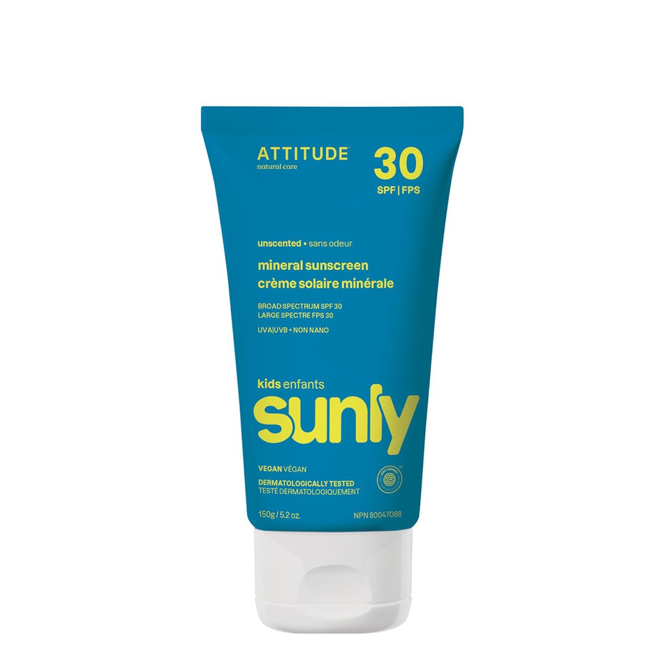 Attitude Mineral Sunscreen For Baby And Kids, Ewg Verified, Broad Spectrum Uva/Uvb, Dermatologically Tested, Plant And Mineral-Based Formula, Vegan, Spf 30, Unscented, 2.6 Oz