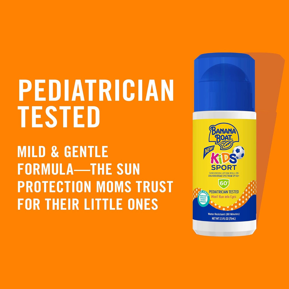 Banana Boat Kids Sport Sunscreen Roll On Lotion Spf 60, 2.5Oz | Travel Size Sunscreen Roller, Kids Roll On Sunscreen, Childrens Sunscreen, Kids Sunblock, Mini Sunscreen For Kids Spf 60, 2.5Oz