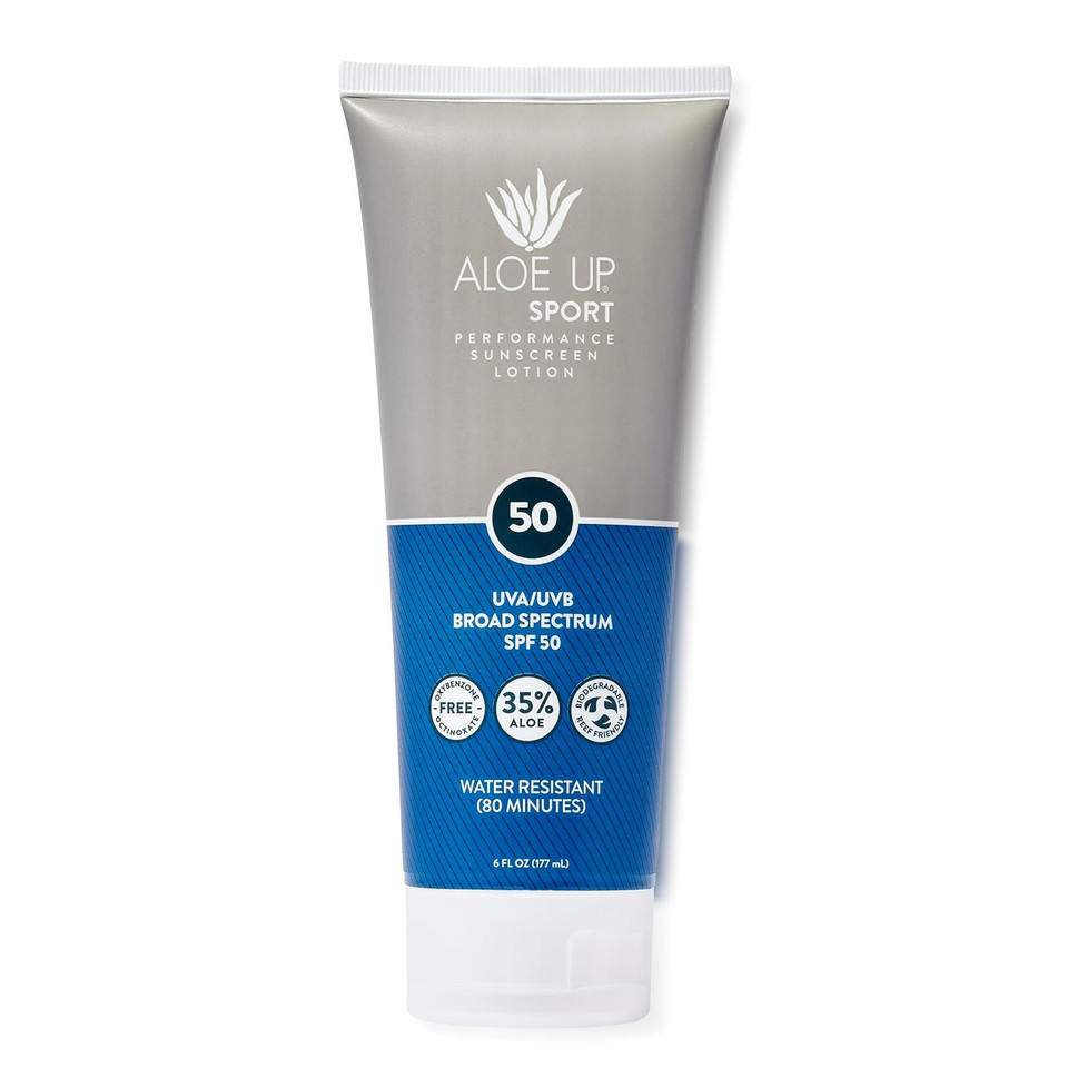 Aloe Up Sport Sunscreen Lotion Spf 50 - Broad Spectrum Uva/Uvb Sunscreen Protector For Face And Body - With Hydrating Aloe Vera Gel - Non-Greasy - No White Cast - Reef Safe - Fragrance-Free - 6 Oz Aloe Up Sport Sunscreen Lotion Spf 50 - Broad Spectrum Uva/Uvb Sunscreen Protector For Face And Body - With Hydrating Aloe Vera Gel - Non-Greasy - No White Cast - Reef Safe - Fragrance-Free - 6 Oz