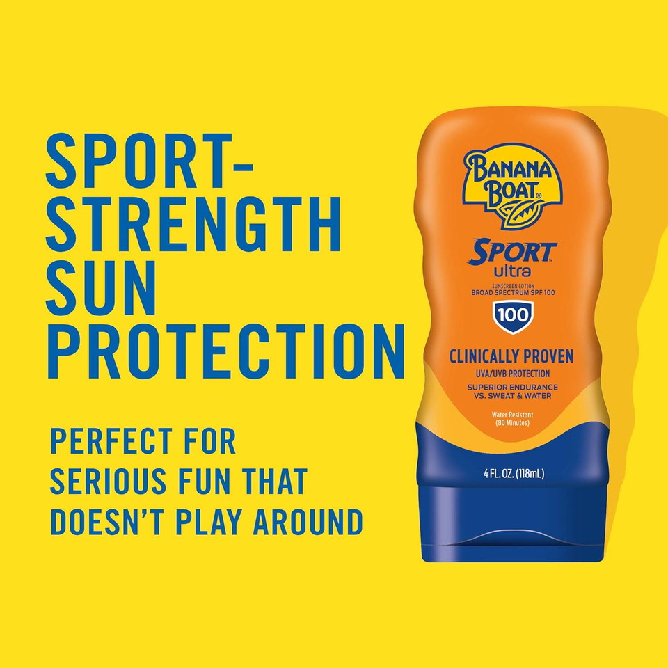 Banana Boat Sport Ultra Spf 100 Sunscreen Lotion, 4Oz | Banana Boat Sunscreen Lotion Spf 100, Banana Boat Sunscreen Spf 100 Lotion, High Spf Sunscreen Pack Spf 100, 4Oz Each Twin Pack