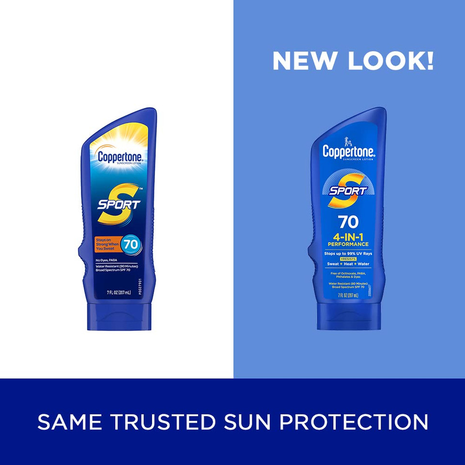 Coppertone Sport Sunscreen Spf 70 Lotion, Water Resistant Sunscreen, Body Sunscreen Lotion, 7 Fl Oz