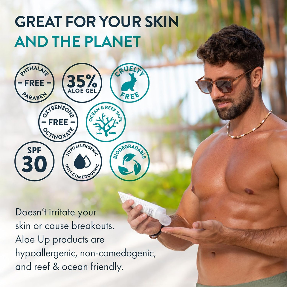 Aloe Up White Collection Sunscreen Lotion Spf 30 - Broad Spectrum Uva/Uvb Sunscreen Protector For Face And Body - With Aloe Vera Gel - Alcohol-Free - Reef Friendly - Coco-Mango Fragrance - 4 Oz