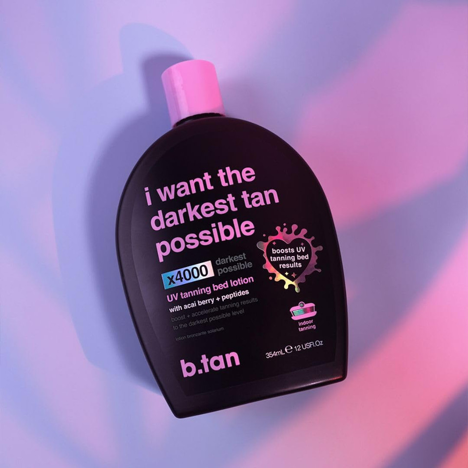 B.Tan Uv Tanning Bed Lotion | I Want The Darkest Tan Possible - X4000 Tan Intensifiers, Indoor & Outdoor Tan Accelerator, Best Browning Lotion, 12 Fl Oz