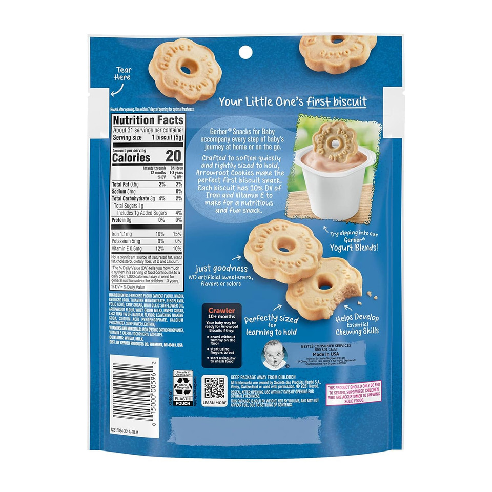 Gerber Snacks For Baby Arrowroot Biscuits, 5.5 Ounce Pouch (Pack Of 4)