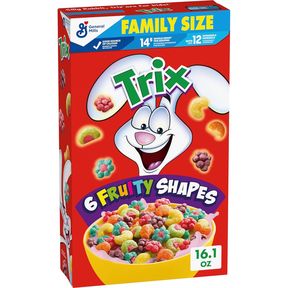 Trix Fruity Breakfast Cereal, 6 Fruity Shapes, Whole Grain, Family Size, 16.1 Oz