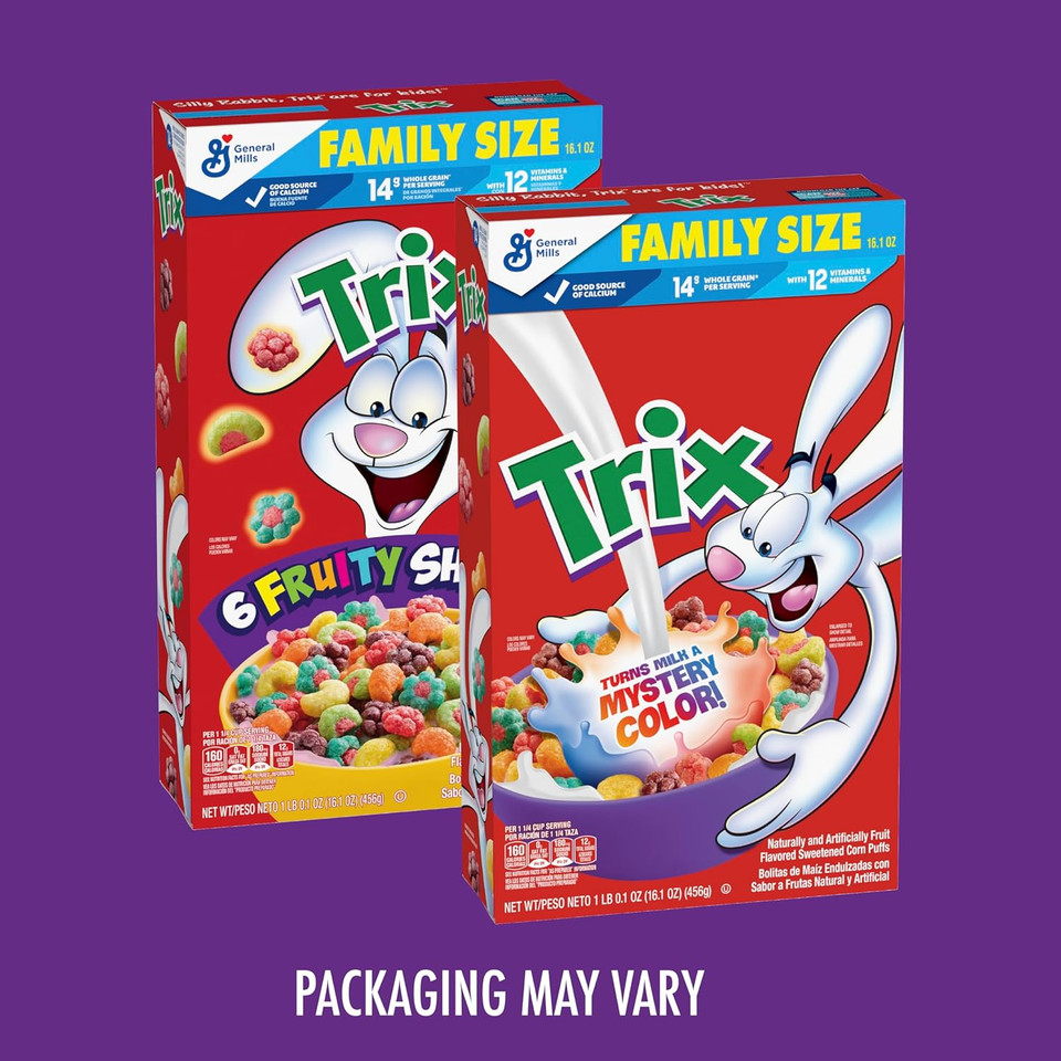 Trix Fruity Breakfast Cereal, 6 Fruity Shapes, Whole Grain, Family Size, 16.1 Oz