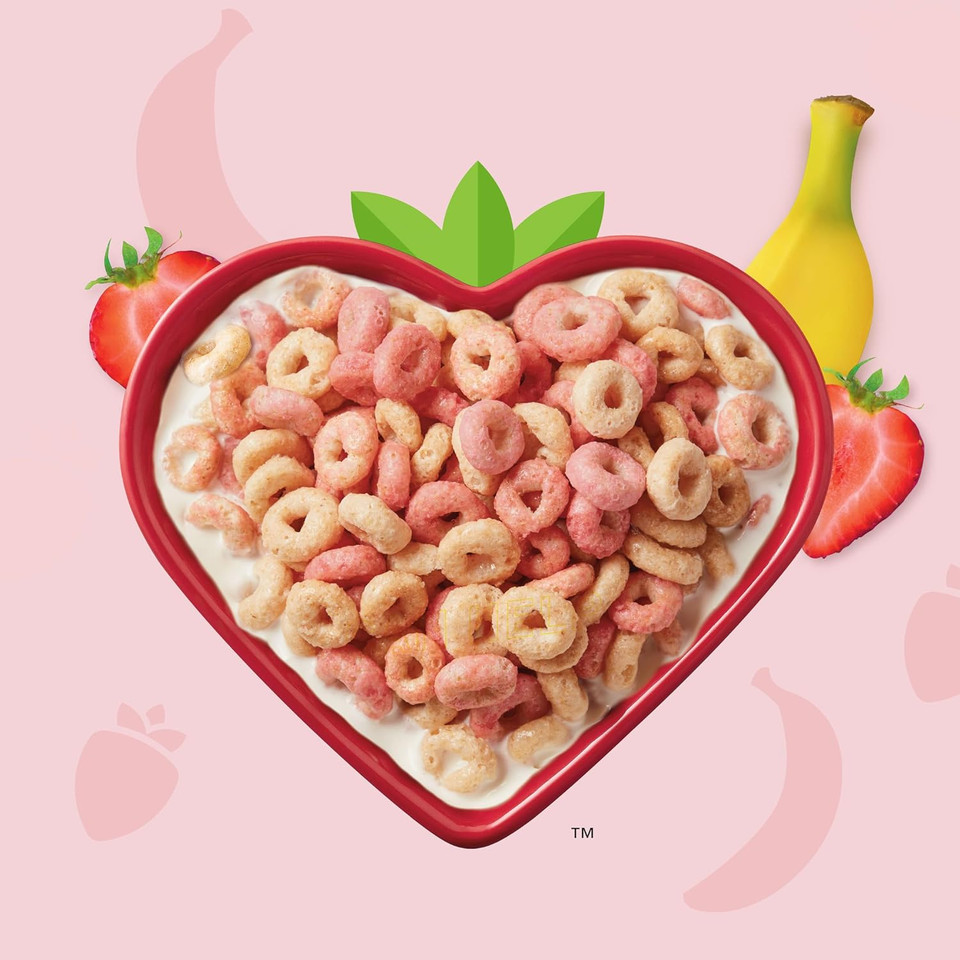 Strawberry Banana Cheerios Cereal, Limited Edition Happy Heart Shapes, Heart Healthy Cereal With Whole Grain Oats, Family Size, 19 Oz
