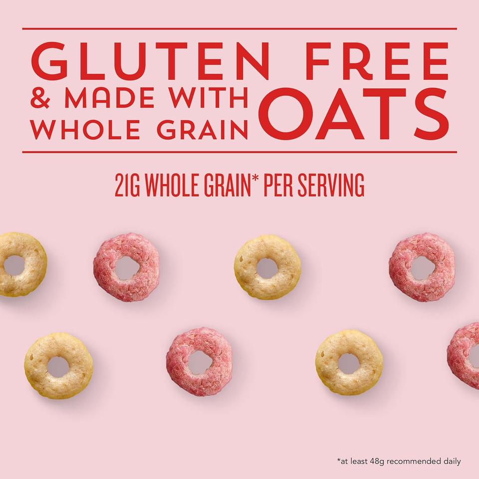 Strawberry Banana Cheerios Cereal, Limited Edition Happy Heart Shapes, Heart Healthy Cereal With Whole Grain Oats, Family Size, 19 Oz