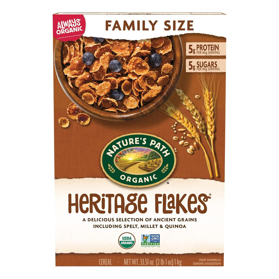 Nature'S Path Organic Heritage Flakes Cereal, 33.5 Ounce (Pack Of 4), Non-Gmo, 6 Ancient Grains, Low Sugar, High Fiber, 5G Plant Based Protein