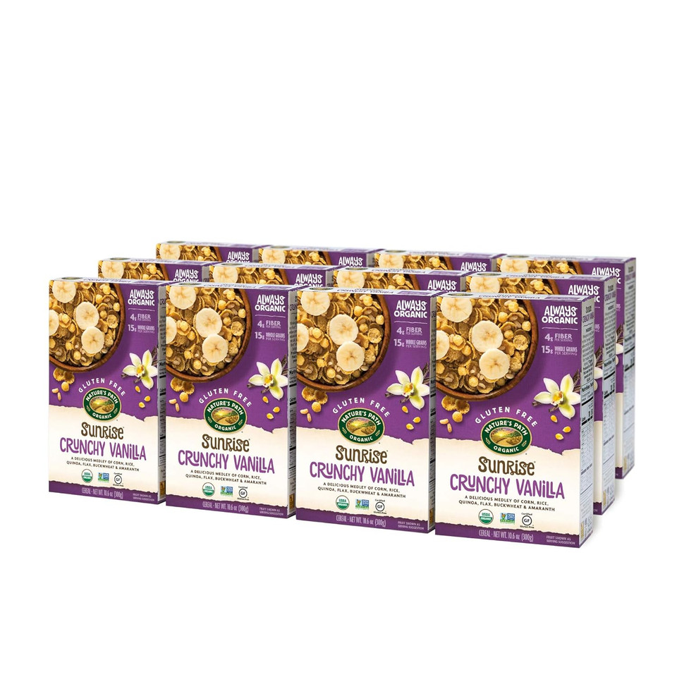 Nature'S Path Organic Gluten Free Sunrise Crunchy Vanilla Cereal, 10.6 Ounce (Pack Of 4), Non-Gmo, 15G Whole Grains, 4G Fiber