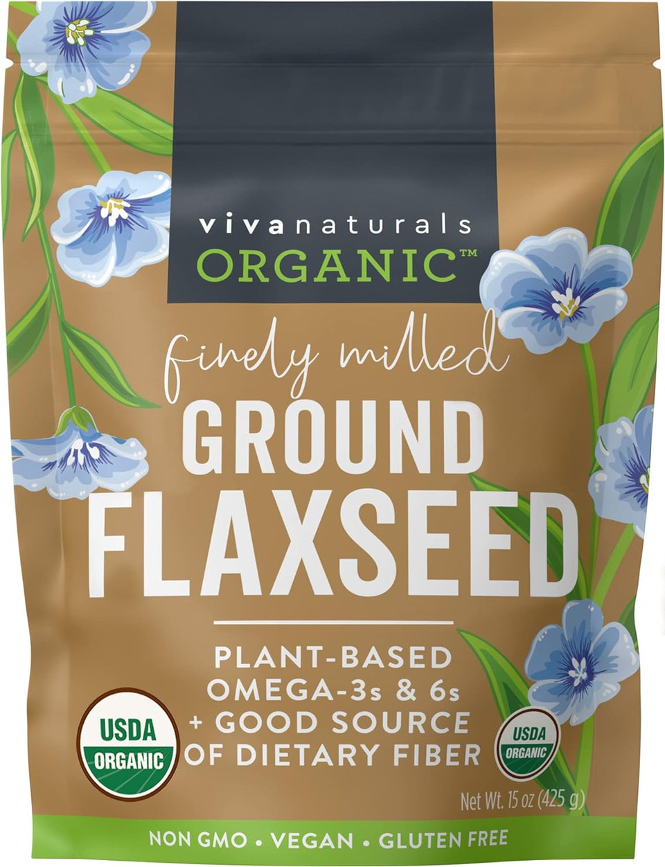 Viva Naturals Organic Ground Flaxseed - Premium Quality Plant-Based Protein And Vegan Omega 3 With Fiber, Perfect For Smoothies, Non-Gmo And Gluten Free, 15 Oz (425 G) Viva Naturals Organic Ground Flaxseed - Premium Quality Plant-Based Protein And Vegan Omega 3 With Fiber, Perfect For Smoothies, Non-Gmo And Gluten Free, 15 Oz (425 G)