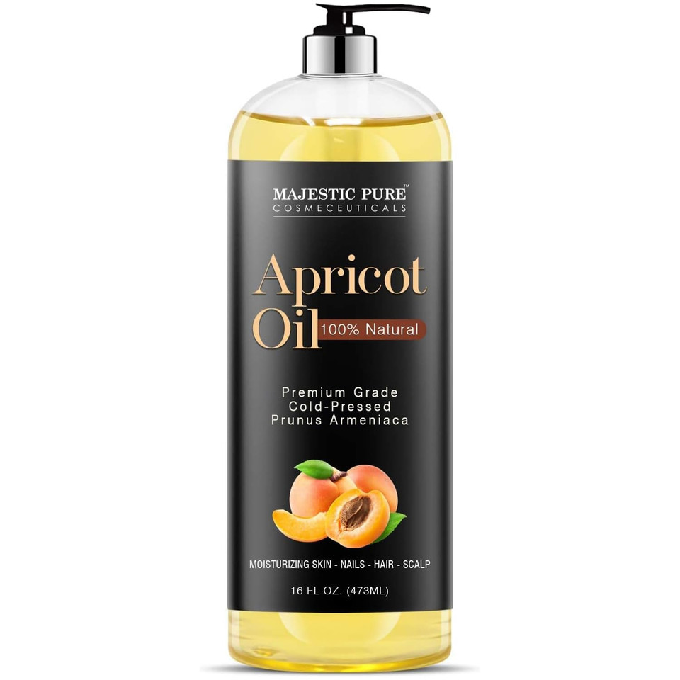 Majestic Pure Apricot Oil, 100% Pure And Natural, Cold-Pressed, Apricot Kernel Oil, Moisturizing, For Skin Care, Massage, Hair Care, And To Dilute Essential Oils, 16 Fl Oz
