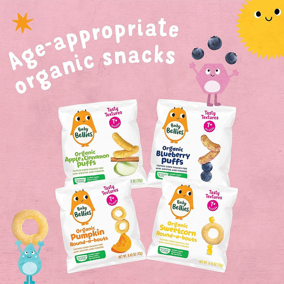 Little Bellies Organic Puffs Variety Pack, Blueberry & Apple And Cinnamon (Pack Of 18)