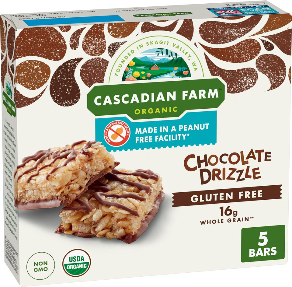 Cascadian Farm Chocolate Drizzle Granola Bars, Gluten Free, 5 Ct