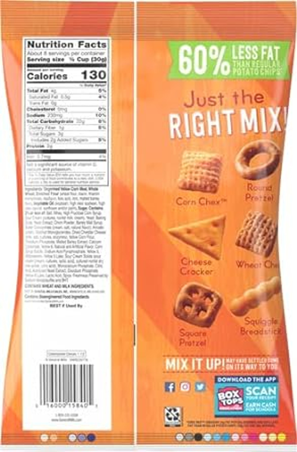 Chex Mix Snack Mix, Cheddar, Savory Snack Bag, 8.75 oz