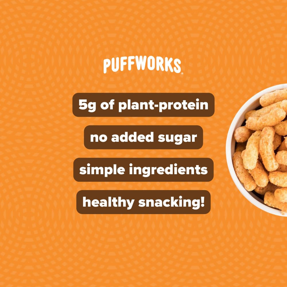 Puffworks Original Organic Peanut Butter Puffs, 1.2 Ounce (Pack Of 6), Plant-Based Protein Snack, Gluten- And Rice-Free, Vegan, Kosher
