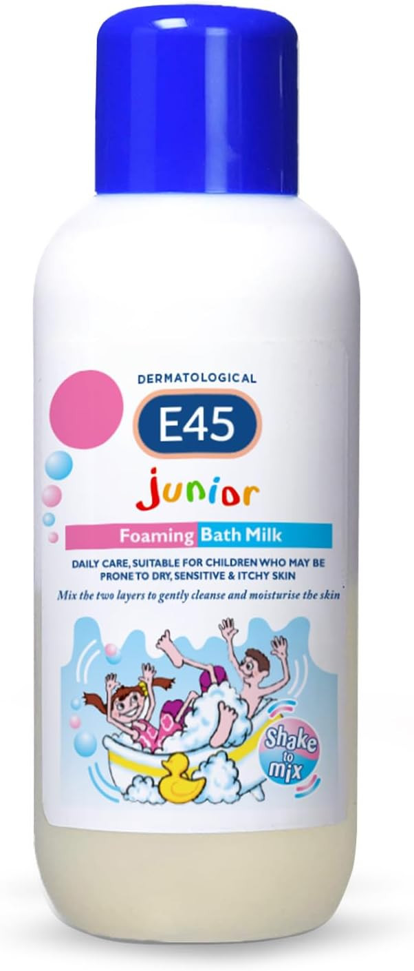 E45 Dermatological Junior Foaming Bath Milk 500 ml  Bath Foam for Kids - Soap-Free Body Wash to Protect and Moisturise Dry and Sensitive Skin  Soothe Itching and Irritation - Dermatitis Eczema Cream